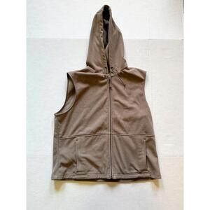 Size Large L.L.Bean Womens Hooded Fleece Vest Full Zip Brown Taupe Pockets